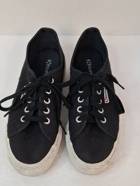 Superga 2790 Black Canvas Platform Sneakers Women's Size 7